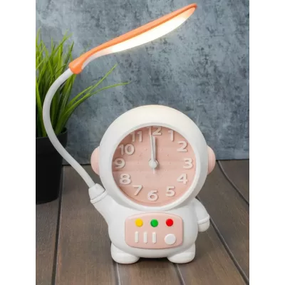 Часы-будильник со светильником «Cheerful cosmonaut», pink (14,5х11,5 см)