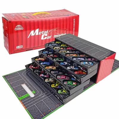 Набор машинок металлических инерционных с парковкой-контейнером 48шт (красный), TM16279