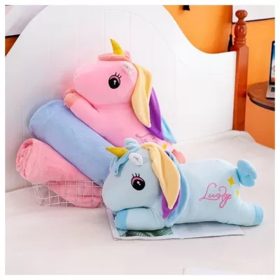 Мягкая игрушка Единорог с пледом мягконабивной 50см