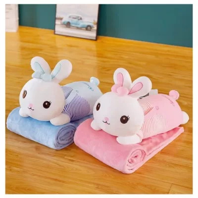 Мягкая игрушка Заяц лежачий с пледом мягконабивной 60см