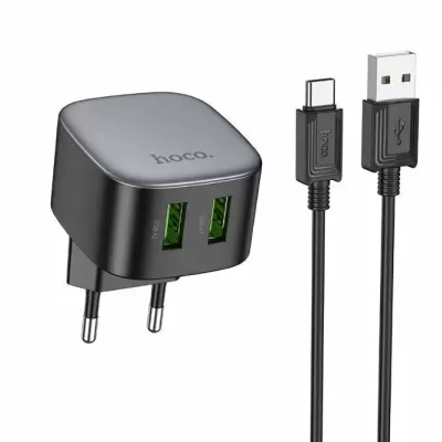 СЗУ Hoco CS34A 2xUSB 3A 18W c кабелем USB/Type-C, черный