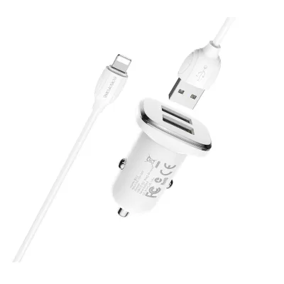 АЗУ Borofone BZ12 2USB 2.4A с кабелем Lightning (Белый)