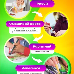 Набор фломастеров-хамелеонов «Blendy pens» (14 шт.) c раскрасками, трафаретами и аэрографо