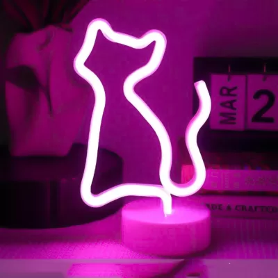 Неоновый LED ночник "Cat", розовое свечение (24х16 см)
