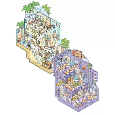 Домик с наклейками антистресс румбокс Прекрасный День набор 2 шт + пинцет