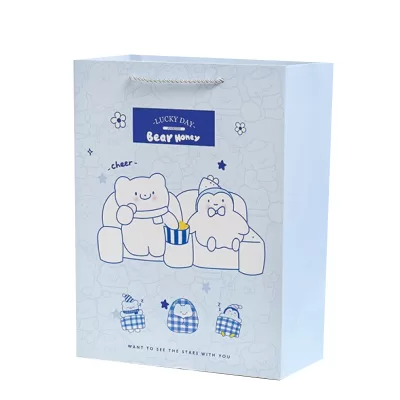 Пакет подарочный (S) "Bear friends, duckling", blue
