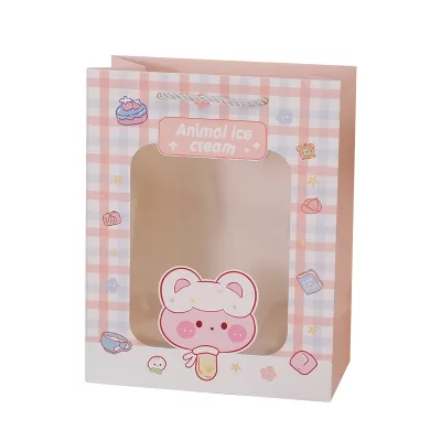 Пакет подарочный (XS) "Lovely animals, plaid", pink