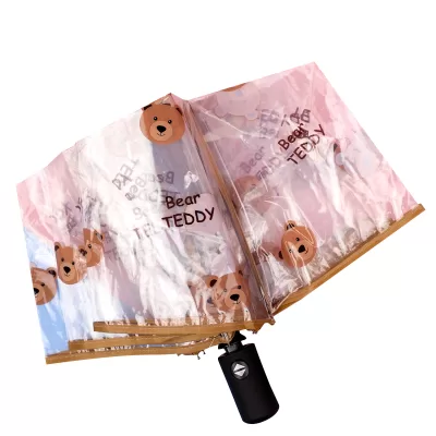 Зонт-автомат "Мишка" прозрачный, коричневый