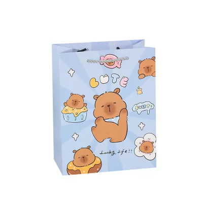 Подарочный пакет "Lucky life" капибара, синий 23х18х10см M