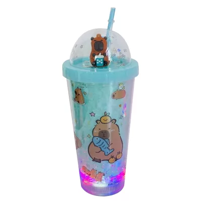 Тамблер с подсветкой iLikeGift "Capybara bubble tea", green (450 мл)