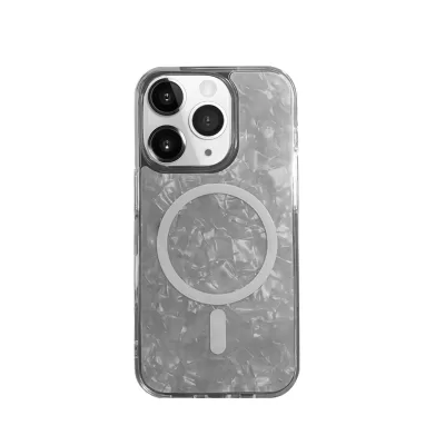 Чехол iP 15 Pro Max DFANS Pearl Case Magsafe (Silver)