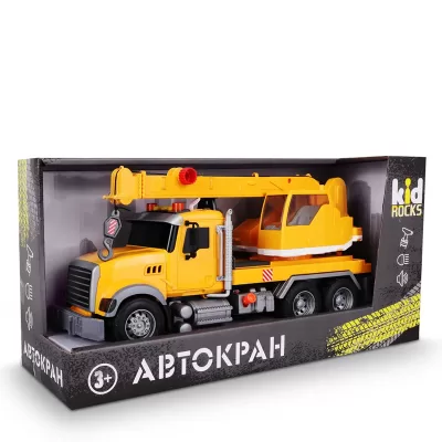 Игрушка-автокран, масштаб 1:12 KID ROCKS, со звуком и светом, инерц. механизм