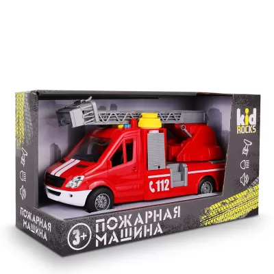Игрушка-пожарная машина KID ROCKS, масштаб 1:16,со звуком и светом, инерц. механизм