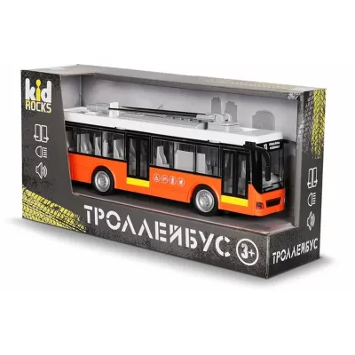 Игрушка -троллейбус KID ROCKS, масштаб 1:16, со звуком и светом, инерц. механизм