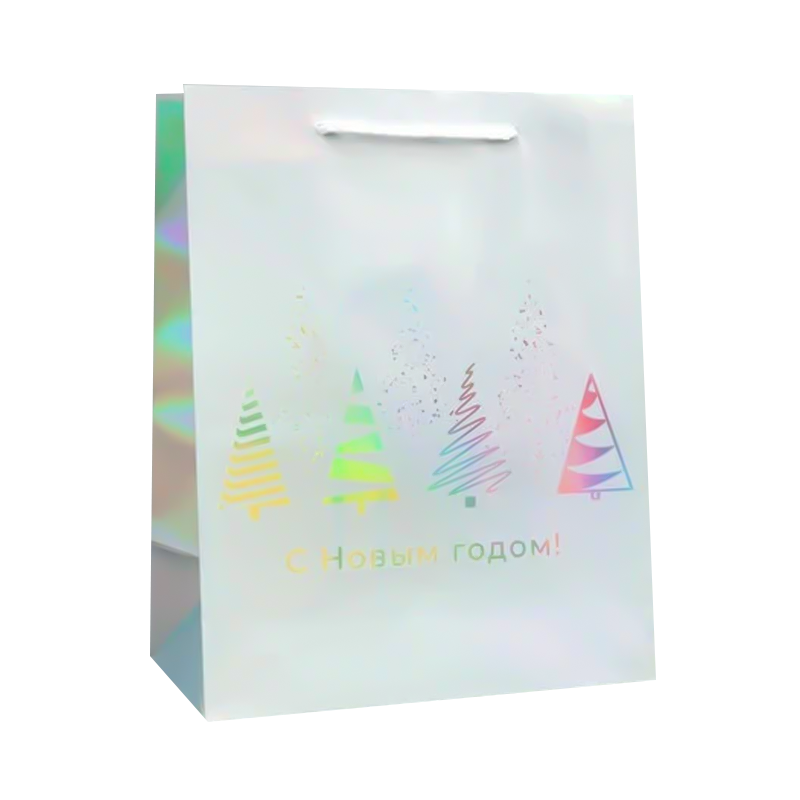 Пакет новогодний подарочный голографический «С Новым годом», 18×23×10 см