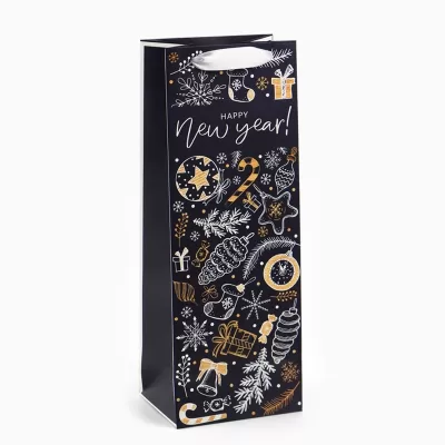 Пакет под бутылку подарочный новогодний ламинированный Happy New Year, 13×35×10 см