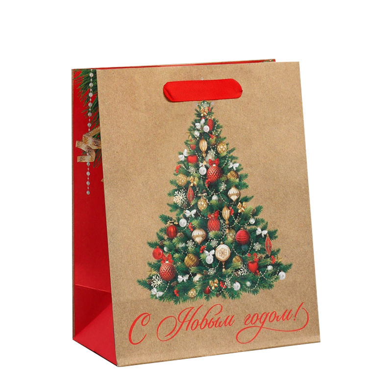 Пакет подарочный новогодний крафтовый «Ёлочка», MS 18×23×10 см