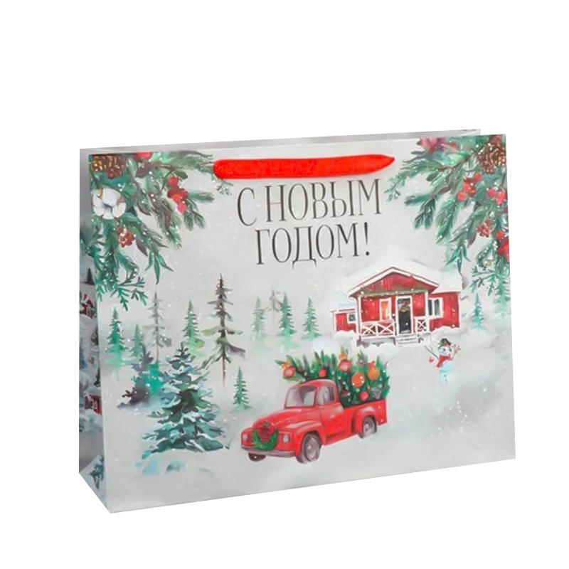 Пакет подарочный новогодний крафтовый «Новогодняя история», L 40×31×11.5 см