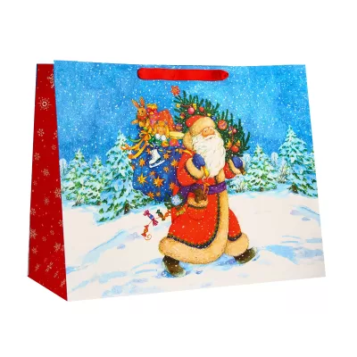 Пакет подарочный новогодний ламинированный «Дед мороз спешит в гости», 50×40×25 см
