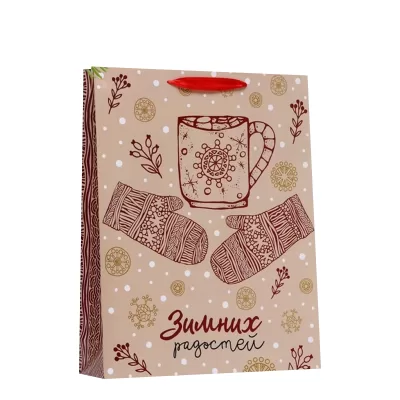 Пакет подарочный новогодний ламинированный вертикальный «Зимних радостей», 33×42×10 см