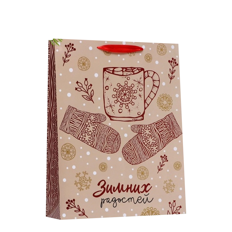 Пакет подарочный новогодний ламинированный вертикальный «Зимних радостей», 33×42×10 см