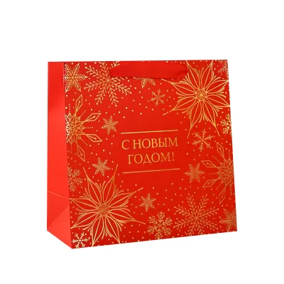 Пакет подарочный новогодний ламинированный квадратный «С Новым годом!», 22×22×11 см