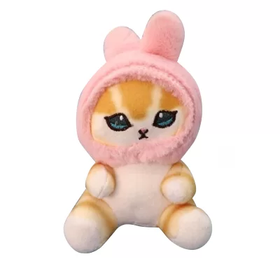 Плюшевый брелок "Orange cat hare hat", pink, 10 см