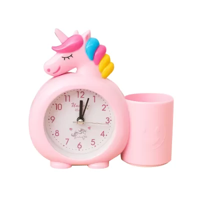 Часы-будильник с подставкой для канцелярии «Rainbow unicorn», pink