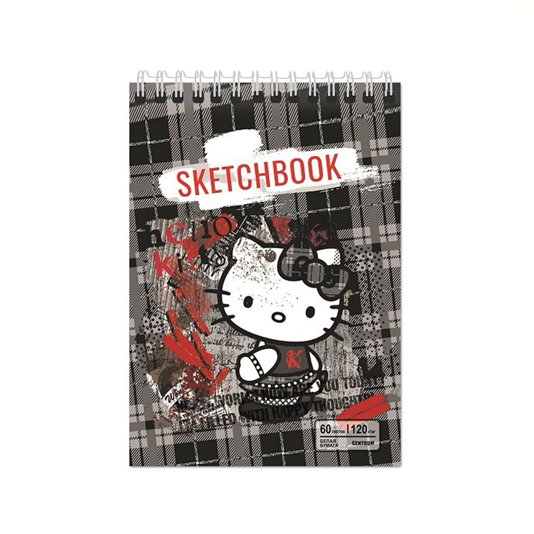 Скетчбук А5 "Hello Kitty. Серая клетка", 60 л, на гребне, плотность 120 г/м2 (201х147 мм)