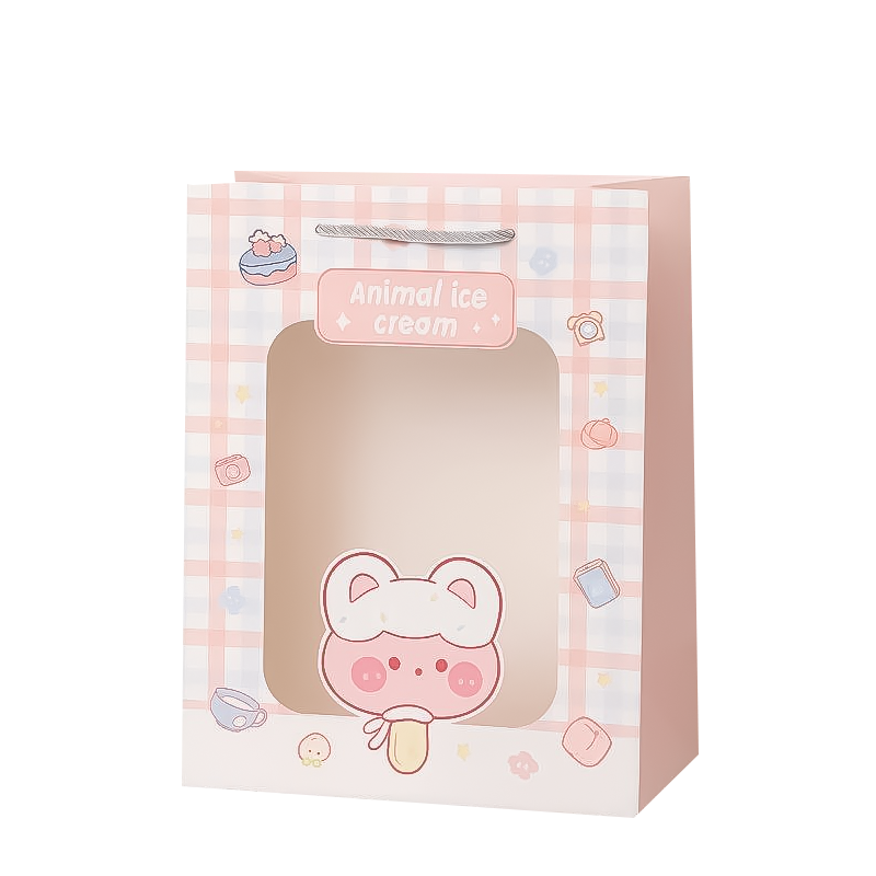 Пакет подарочный (M) "Lovely animals, plaid", pink (33*25*12)