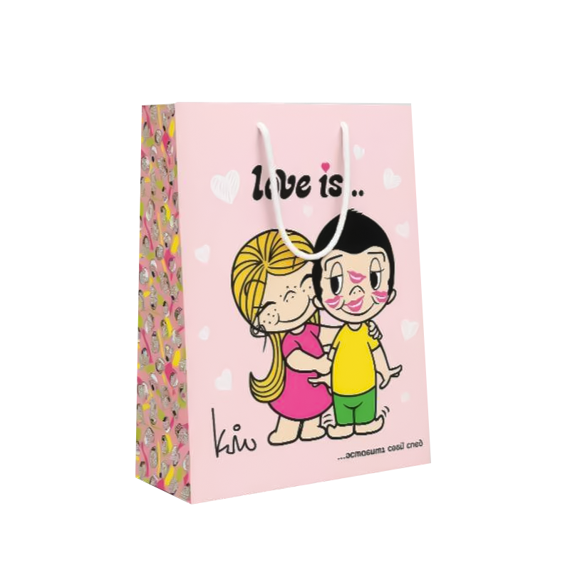 Пакет подарочный XXL 33.5*40.6*15.5см "Love is", нежно-розовый