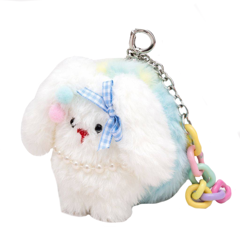 Плюшевое раскладное зеркало с брелоком "Кролик с бантиком", голубой (7,5*7,5 см)