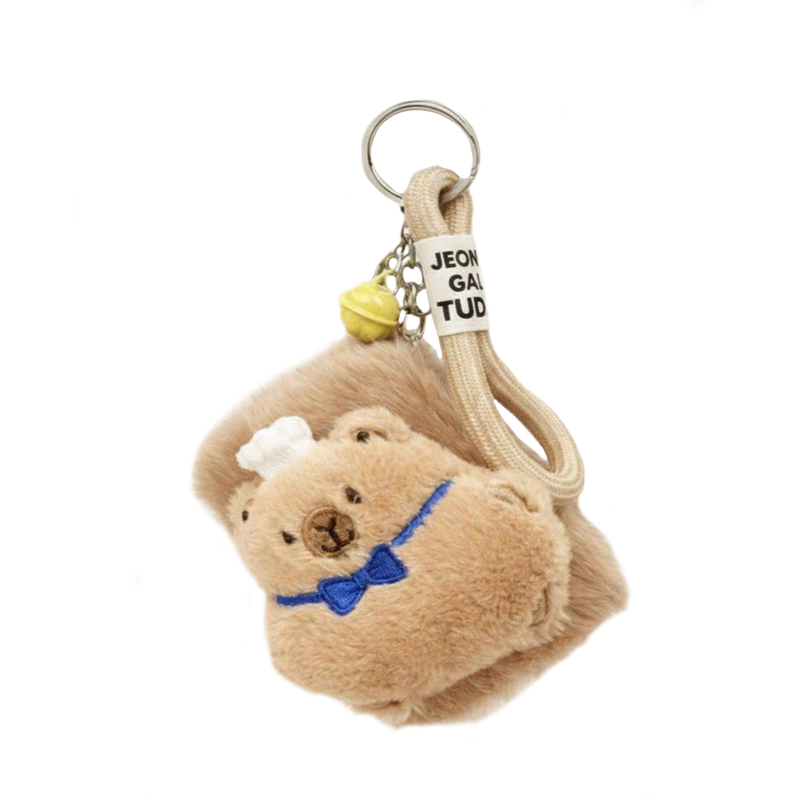 Плюшевое раскладное зеркало с брелоком "Пушистая капибара с бантиком", коричневое (8,7*6,5 см)