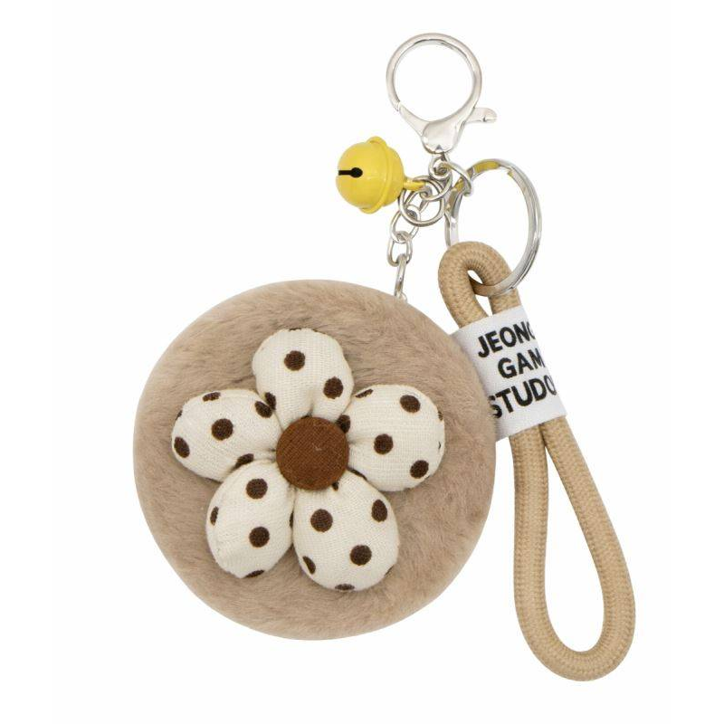 Плюшевое раскладное зеркало с брелоком "Ромашка и точки", коричневое (7,5*7,5 см)