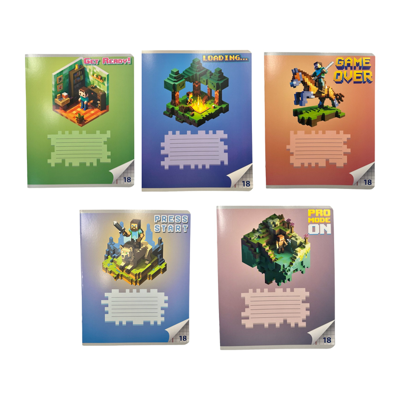 Тетрадь А5 "Моя Игра", 18л, клетка, обл мелов картон + ВД-лак, микс