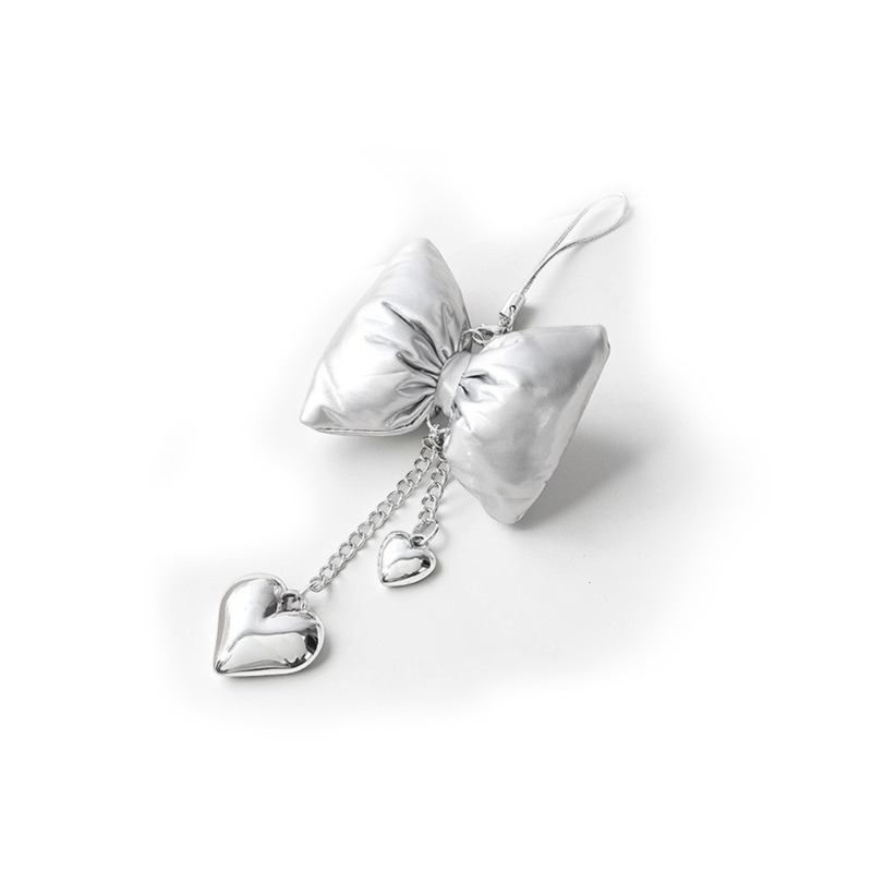 Брелок "Leather bow" сердечки, серебряный